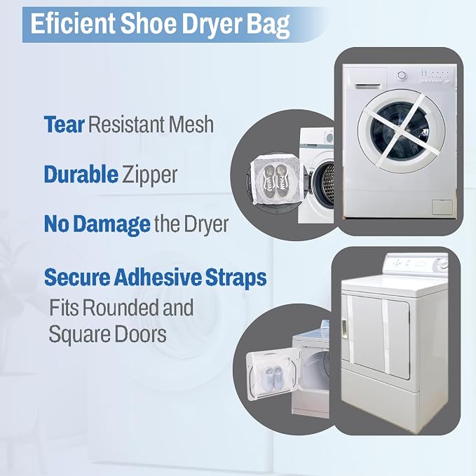 Laundry Shoe Bag 2-Pack for Washer & Dryer — Shoe Washing Machine Bag with Adjustable Shoe Trees & Door Drying Mesh — Mesh Laundry Bags for Shoes — Clean Quiet Washes, Sneaker Cleaning Bag