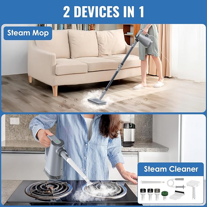FEPPO Steam Mop & Handheld Steam Cleaner for Home and Floor Cleaning, 15s Heat-Up, 230°F Powerful Steamer with 10in1 Multi-Purpose Attachments for Floor,Hardwood,Tile,Grout,Window,Kitchen,Bath