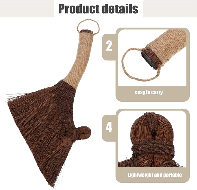 ABOOFAN Small Handheld Desktop Broom Soft Natural Straw Bristles Cleaning Brush for Dust Removal Table Brush for Desks Keyboards Bookshelves Home Office Kitchen