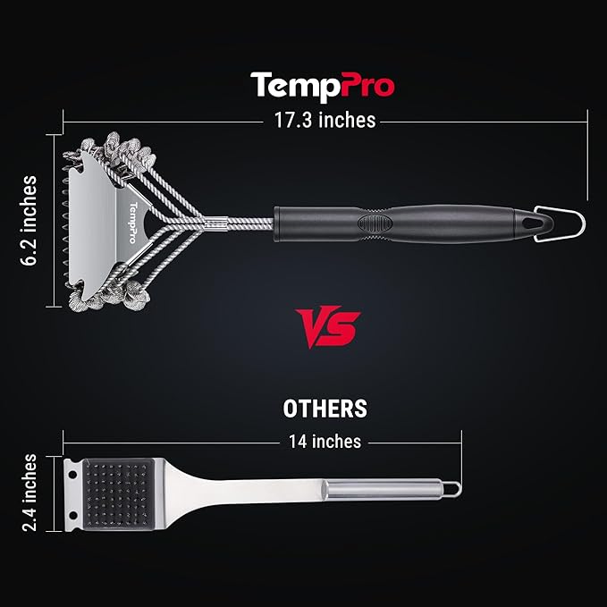TempPro BBQ Grill Brush with Wide Scraper, Bristle-Free Stainless Steel Grilling Cleaner, Safe All-Grate Cleaner, Perfect for BBQ Grill Cleaning Accessory (Previously ThermoPro)