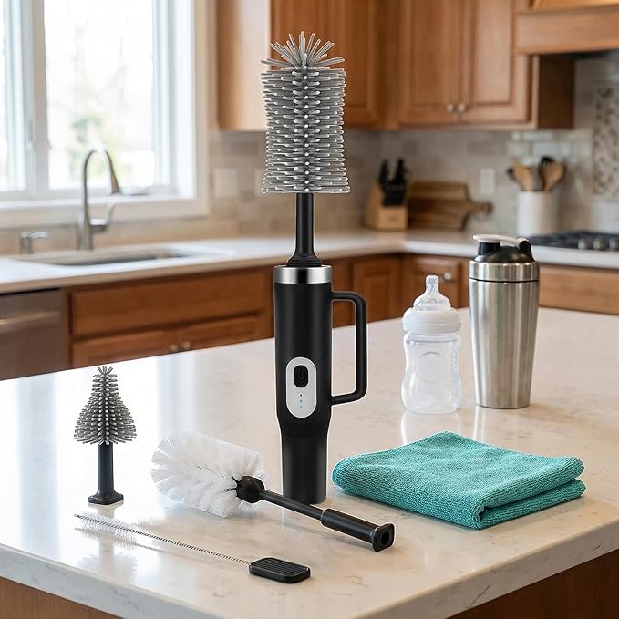 5-in-1 Long Handle Electric Water Bottle Brush, Straw Cleaner Brushes with Removable Brush Head, Water Bottle Brush, Bottle Brush,for Stanley Cups, Baby Bottles, Pacifiers