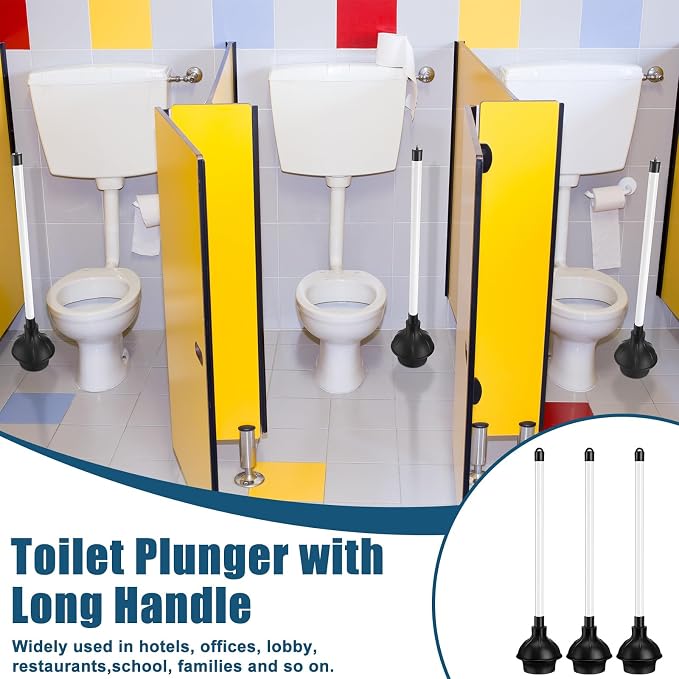 Hushee 4 Pcs Toilet Plungers Bulk Heavy Duty Commercial Plunger Double Thrust Rubber Force Cup with Handle for Bathroom Showers Kitchens Hotel 20.3" x 4.5"