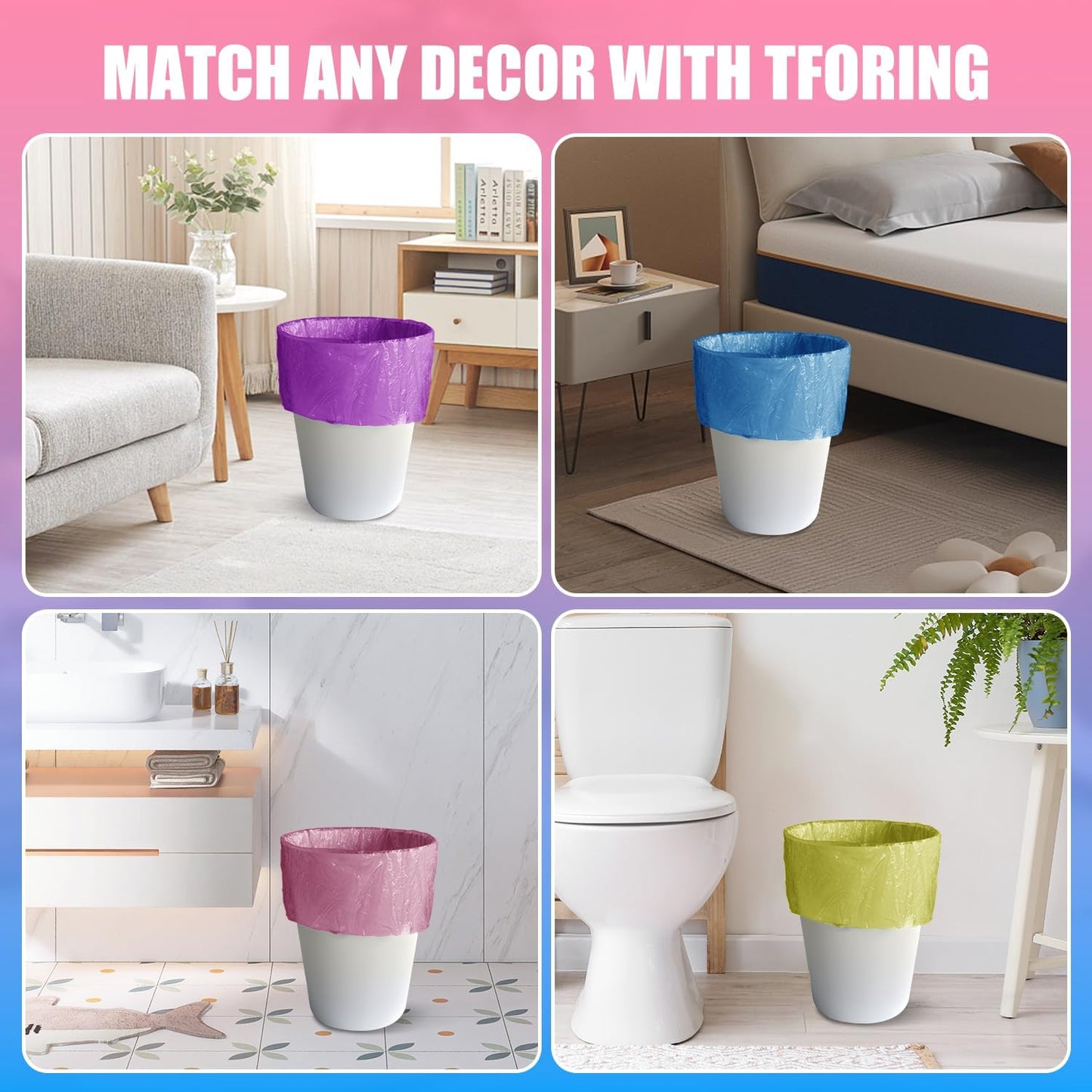 300 Count 2 Gallon Trash Bags - 7.5 Liter Colored Small Garbage Bags Unscented Wastebasket Liners Heavy Duty & Leakproof Mini Can Liners for Bathroom Office Home Car