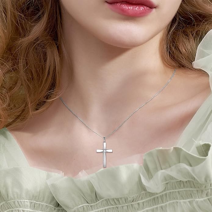 ONEFINITY Religious Cross Pendant Necklace Sterling Silver Origami Cross Pendant Gifts for Women Men Jewelry