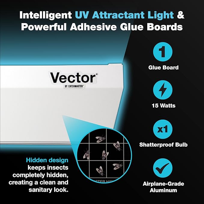 Catchmaster Vector Optima White, UV Light Fly Traps for Home, Gnat Traps for House Indoor, Shatterproof Bulbs, UV Lamp Insect Killer, Bug Catcher for Kitchen, Garage, & Warehouse