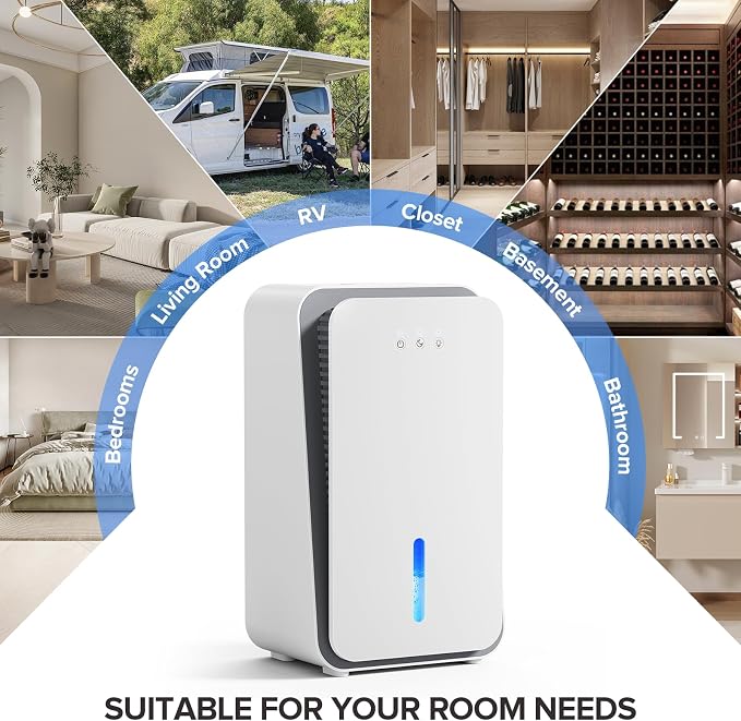 1000 sq.ft Dehumidifier for Home, Dehumidifiers for Basement, Bathroom, Bedroom with Auto Shut Off and Drain Hose, Built-in Aromatherapy Diffuser, 7 Colors LED Light, Quiet Sleep Mode(White)