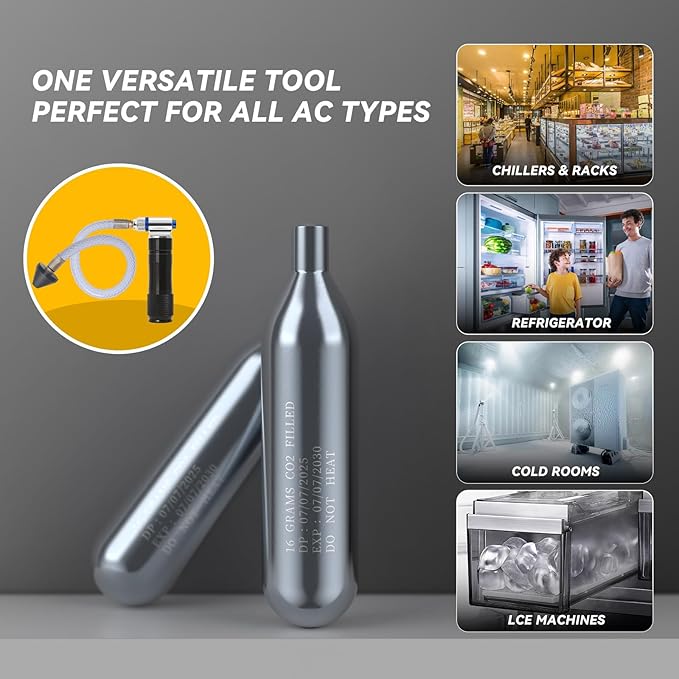 Upgraded Drain Device, AC Drain Line Cleaner Device, AC Drains Line Unclogger Tool, with 6 Unthreaded CO2 Cartridges, with a Flexible Hose to Clear All HVAC Clogs,20 Gram Unthreaded CO2,Black