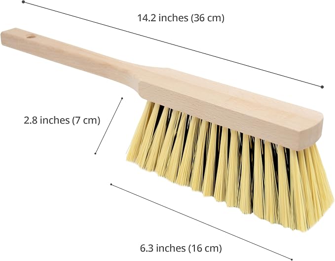 Set of 14.2" & 11.2" Medium-Soft + 14.2" & 11.2" Soft Bristles Hand Brooms, Wooden Handles - Ideal for Professional and Domestic Use, Dusting, Sweeping, and Shop Cleaning