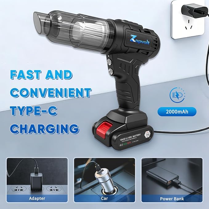 3 in 1 Cordless Car Vacuum and Air Compressor, LED Light,5000PA Powerful Suction&150PSI Auto-Shutoff Tire Inflator, with 3 Filters,45W Fast Charging for Car, Home,Motorcycle, Bicycle, Air Mattres