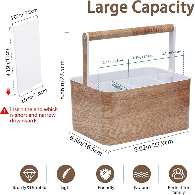 BYUNER Plastic Shower Caddy Dorm: Portable Bathroom Caddy Organizer for College with Handle and Adjustable Divider, Utility Hard Shower Basket Bin Tote for Toiletry,Shampoo,Soap,Cleaning Product