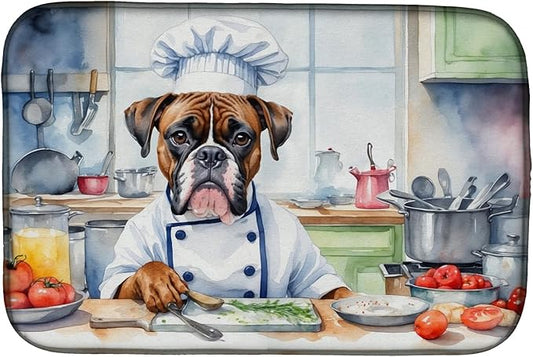 Caroline's Treasures DAC6219DDM Boxer The Chef Dish Drying Mat Absorbent Dish Drying Mat Pad for Kitchen Counter Dish Drainer Mat for Countertop, 14 x 21", Multicolor