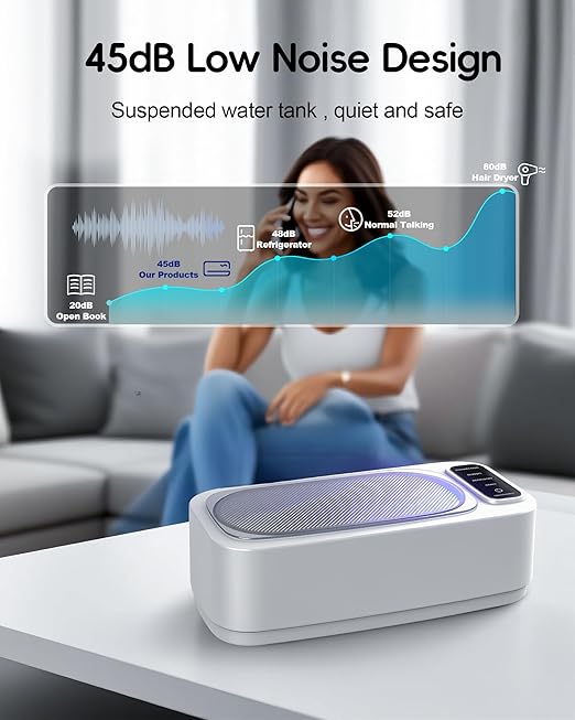 Ultrasonic Jewelry Cleaner Machine, 48KHz Ring Ultrasonic Cleaner, 4 Cleaning Modes - Suitable for Eyeglasses, Jewelry, Rings, Watchbands, Braces, Dentures, 13.5oz 304 Stainless Steel Tank for Gift