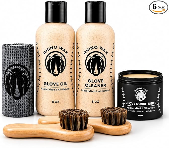 Rhino Wax Baseball Glove Care & Maintenance Kit with Oil & Conditioner | Maintain baseball gloves with premium oil and conditioner that preserve glove quality, flexibility and extend glove life.