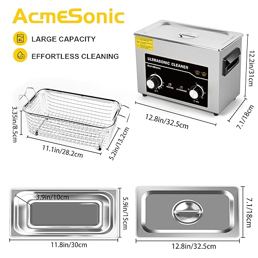 Commercial Ultrasound Cleaning Machine with Knob, 4L Professional Ultrasonic Cleaner, 40kHz with Heater and Timer for Tools, Jewelry, Watches, Glasses, Dentures, and Small Metal Parts