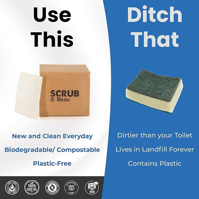 Scrub & Throw Loofah Scrub Sponge, Natural, Plastic-Free, Non-Scratch, for Kitchen, Dishes, Pots and Cleaning, Plant-Based, Plastic-Free, Eco-Friendly, Biodegradable, 30 Pack