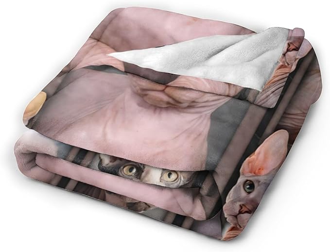 Sphynx Cat Gifts and Decor - Cute Throw Blanket for Girls, Women, Kids, Adults - Soft, Warm, Cozy Fleece Blanket for Couch, Sofa, Bed - 60"x50"