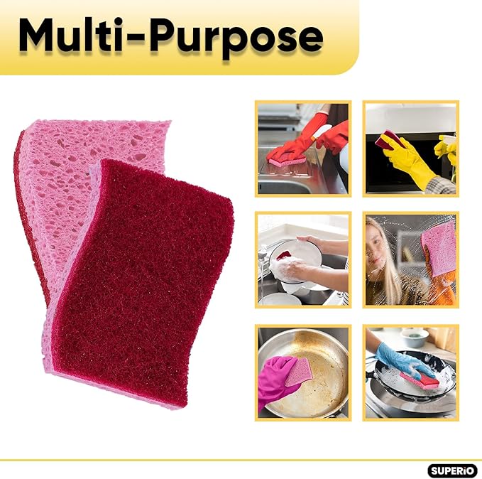 Kitchen Sponges for Washing Dishes, Non-Scratch Cellulose Dish Scrub Sponges, Cleaning Sponges for Household Use, Safe Cleaning Products, Kitchen Sponges Pack of 12, by Superio