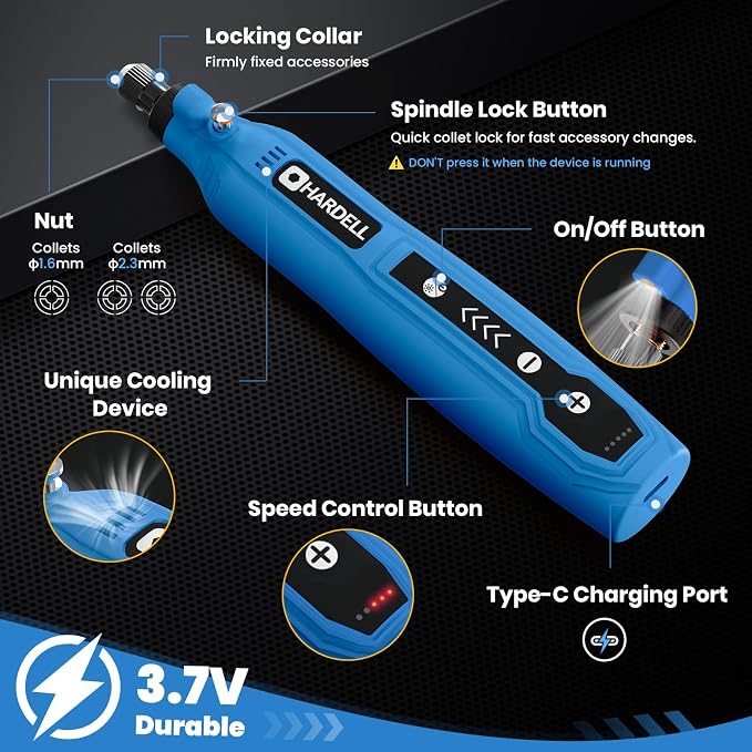 Mini Cordless Rotary Tool, 5-Speed 3.7V Rechargeable with 129 Accessories | Rechargeable Rotary Tool Kit with USB Charging Multi-Purpose DIY Tool for Sanding Polishing Drilling Engraving Woodworking