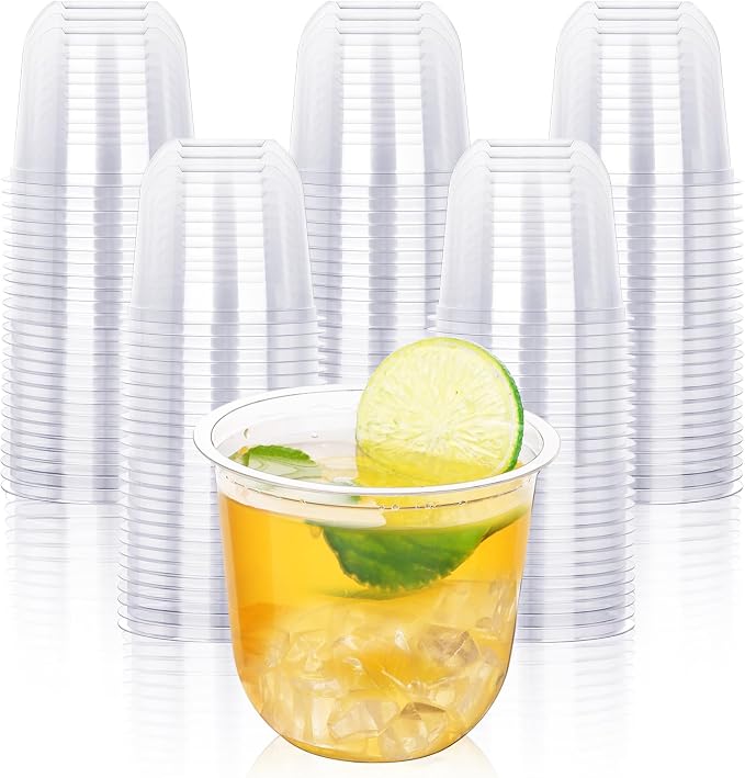 KesaPlan 50 Pcs Disposable Stemless Glasses 12oz Crystal Plastic Wine Glasses Clear Classic Cup for Meeting Weddings Birthdays Cocktail Christmas Party Supplies