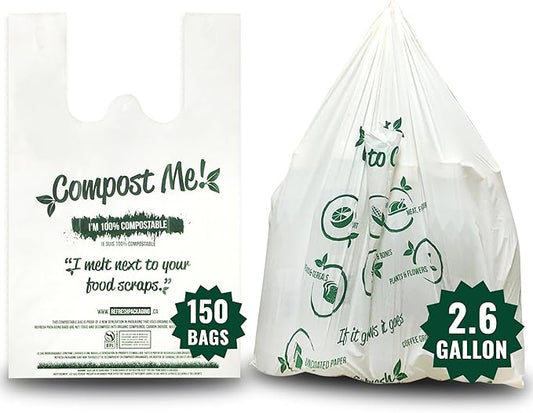Compost Bags - 100% Certified Kitchen Garbage Bag for Shopping & Grocery - Green Bin Bags with Handles - 30 Pack