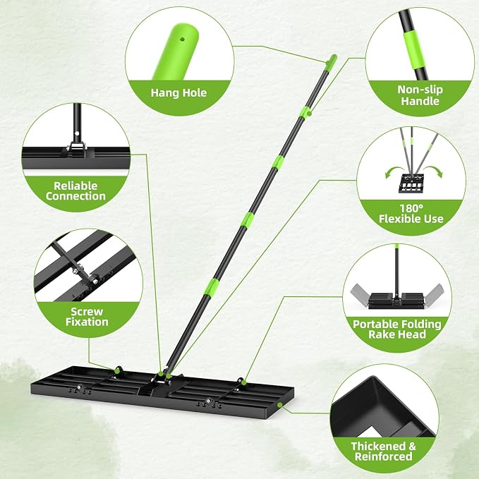 GARDTECH 30x10 Inch Lawn Leveling Rake Heavy Duty Adjustable Handle Yard Tool – Reinforced Steel Landscape Rake for Lawn Leveling, Soil Grading, Golf Course & Backyard Care