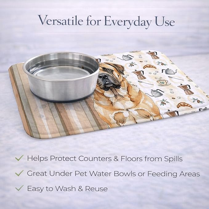 Caroline's Treasures Apricot English Mastiff Coffee Bar Dish Drying Mat Absorbent Dish Drying Mat Pad for Kitchen Counter Dish Drainer Mat for Countertop, 14 x 21", Multicolor