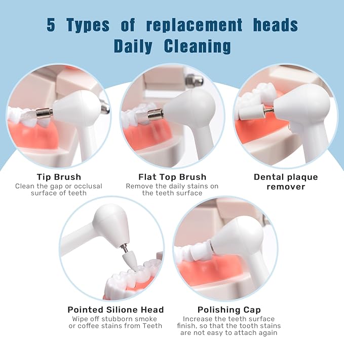 Household Oral Care Tooth Polisher Electric Dental Calculus Remover with 5 Replacement Heads,USB Rechargeable,IPX7 Waterproof,Dental Calculus Plaque Remover for People
