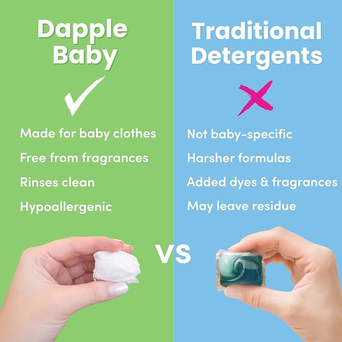 Dapple Baby Laundry Detergent Pacs - 30 Count - Fragrance-free Laundry Pods for Sensitive Skin - Plant-Powered Stain Remover - Newborn Essentials (Pack of 2)