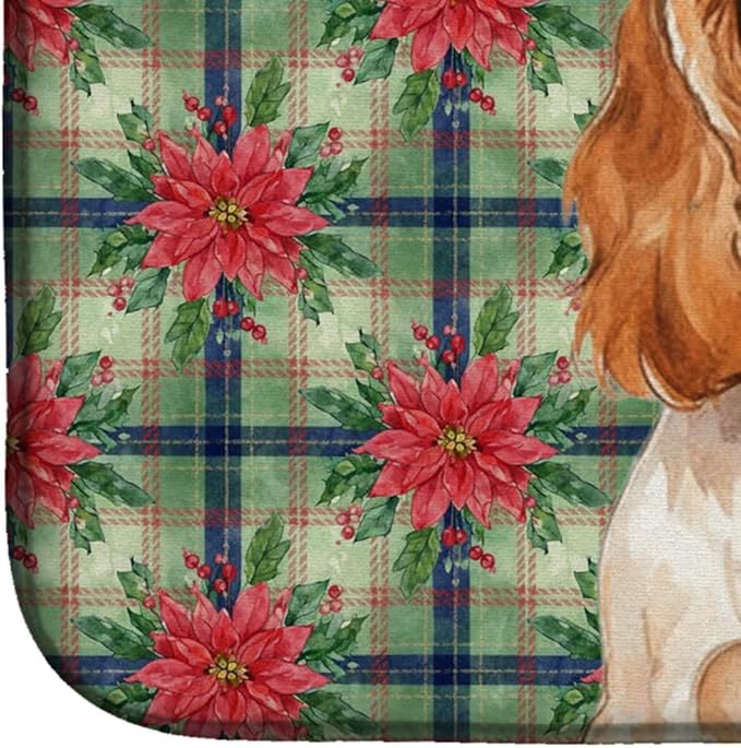 Caroline's Treasures Orange Roan English Cocker Spaniel Christmas PoinsettIas Dish Drying Mat Absorbent Dish Drying Mat Pad for Kitchen Counter Dish Drainer Mat for Countertop, 14 x 21", Multicolor