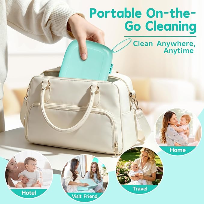 Electric Bottle Brush Cleaner,Portable Electric Baby Bottle Brush Cleaner with Storage Box,Long Battery Life,IPX7 Waterproof,Rechargeable Baby Bottle Cleaning kit for Home & On-The-Go(Mint Green)