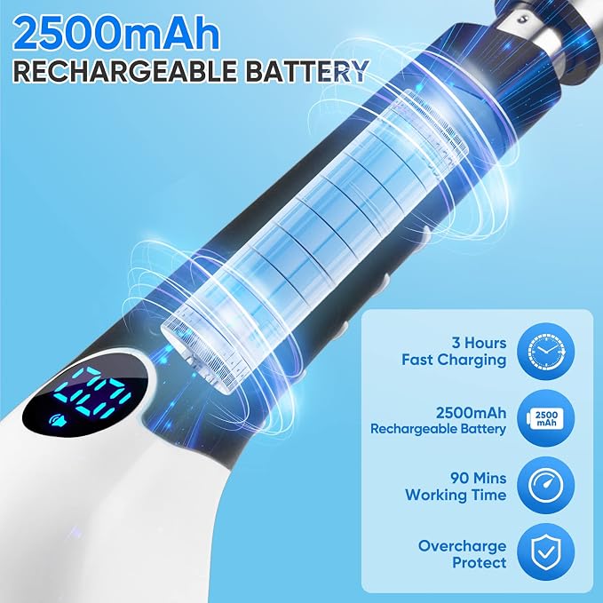 Electric Spin Scrubber, Cordless Cleaning Brush Power Shower Scrubber Long Handle Extendable Handheld Electric Scrubber for Bathroom Floor Tub Tile with 8 Replaceable Brush Heads & Hook