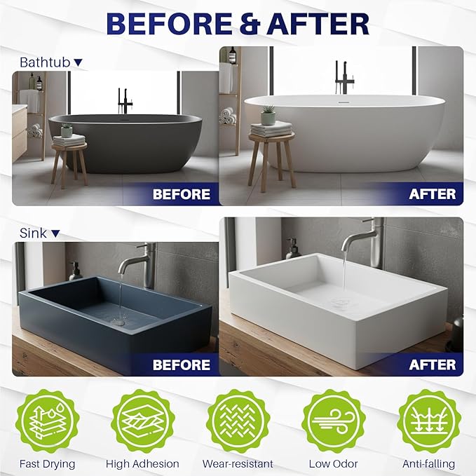 Tub and Tile Paint Refinishing Kit, 35oz Bathtub Refinishing Paint Kit with Tools, White Tub Paint for Bathtub, Shower, Bathroom, Easy to Cover & Low Odor, 50-55sq.ft
