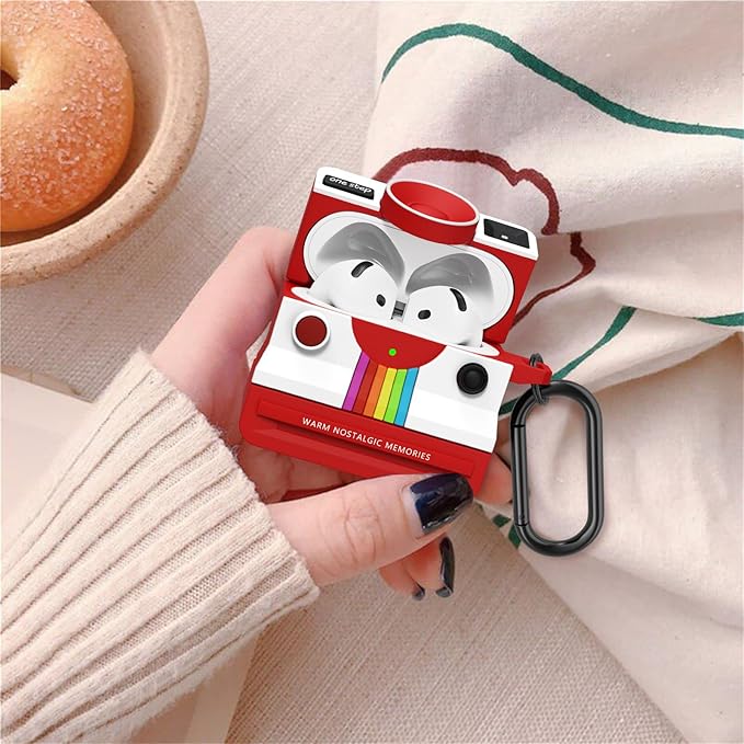 Retro Cases for AirPods 4 Case 2024 with Cleaner Kit - VISOOM Cute Fancy Protective AirPods 4th Gen Cases Cover Men Women Unique Polaroid Soft Cover for Apple AirPod Ipods 4 Wireless Charging Case-Red