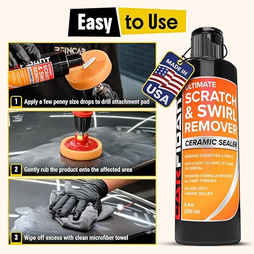 Carfidant Scratch and Swirl Remover - Car Scratch Remover for Vehicles Paint - Polishing Compound for Cars - Paint Restorer Kit with Pad, Microfiber and Drill Attachment