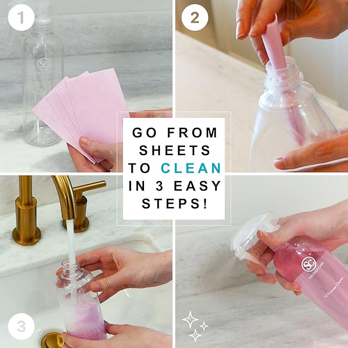 All-Purpose Cleaner Starter Kit (Multi-Surface, Dissolvable, Sustainable & Earth-Friendly Sheets) - Includes Reusable Spray Bottle + 16 Refills - Fresh Lemon Scent