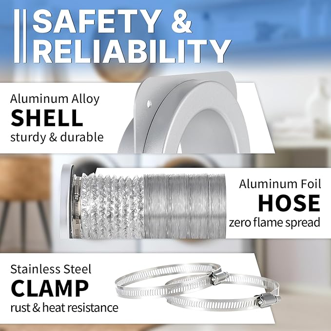 Magnetic Dryer Vent Connector Kit, DV180 Airtight Seal Coupling, Strong Magnet Quick Connection Self-Alignment Easy to Clean Included a 4ft 4" Duct & 2 Clamps