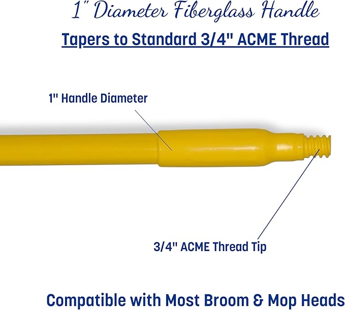 SPARTA 48" Fiberglass Replacement Handle with 3/4" Acme Thread Tip, Polyester Veil Reinforced, Hanging Cap, Commercial Cleaning, Yellow