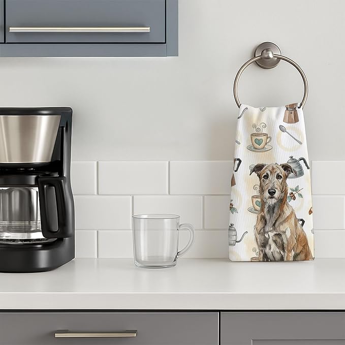 Caroline's Treasures Brindle Irish Wolfhound Coffee Bar Kitchen Towel Velour Plush Front and Cotton Loop Back Machine Washable
