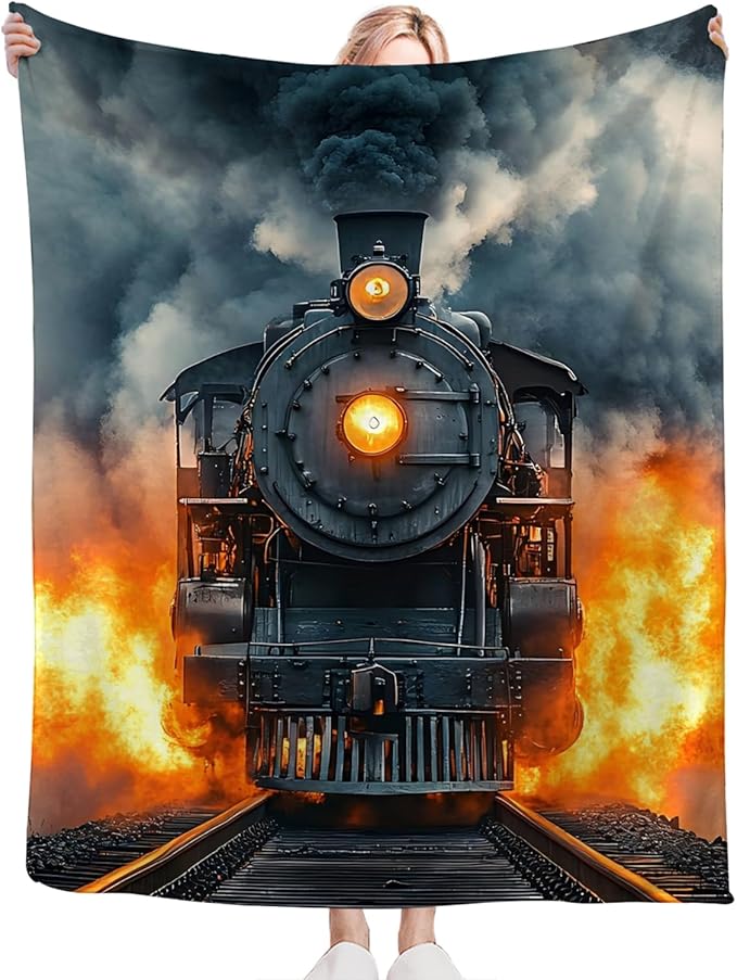 Tijuboni Steam Train Throw Blanket Locomotive Gifts for Boys Girls Men Women Kids Adults Soft Flannel Fleece Blanket for Couch Sofa Bed Home Decor 60"x80"