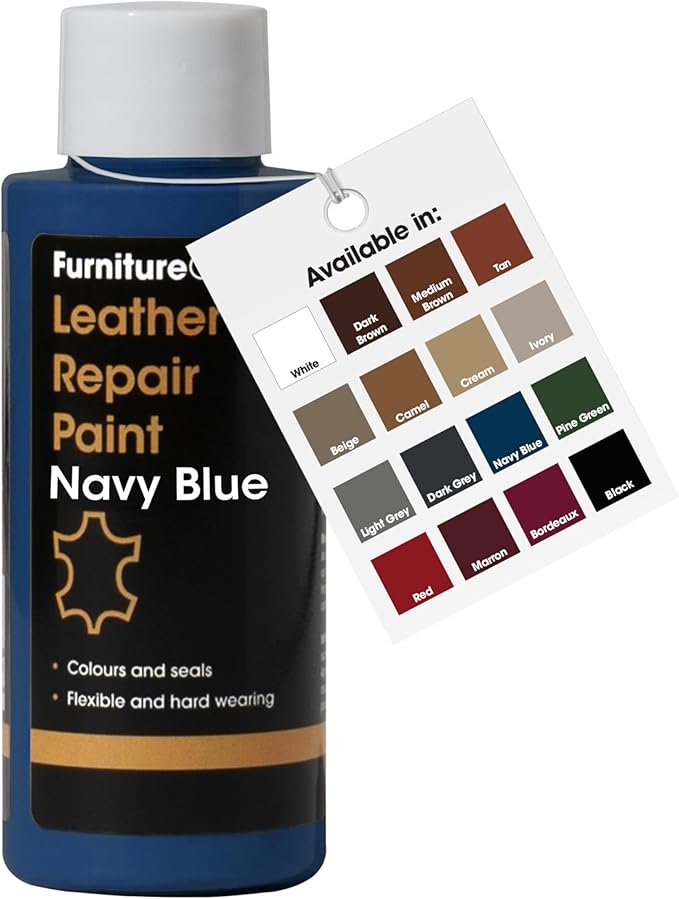 Furniture Clinic Leather Repair Paint | 2-in-1 Seal and Color | Use on Scratches, Tears, and Holes in Car Seats, Furniture | Quick and Easy Leather Repair Kit for Furniture (Navy Blue, 50ml / 1.7oz)
