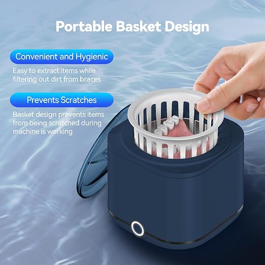 Miorcols Retainer Cleaner, 48kHz Ultrasonic Retainer Cleaner Machine for Denture, Mouthguard, Braces, Night Guard, Aligner, Toothbrush, Jewelry with 7.8OZ Dental Cleaning Pod-Blue