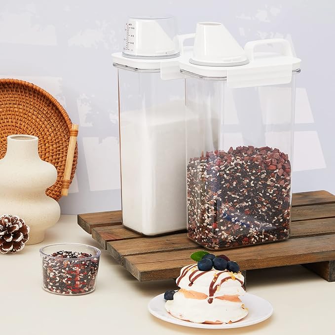 Tanlade 4 Pcs Laundry Detergent Dispenser, 78 oz Scent Booster Beads Dispenser with Lids, Suitable for Laundry Beads, Oatmeal, Pet Food, Clear