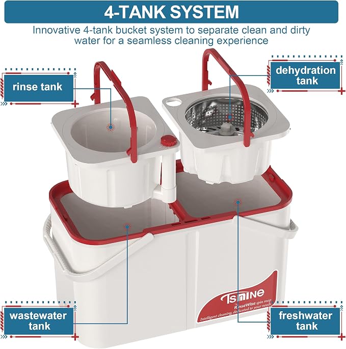 RinseWise Spin Mop Bucket Set Separate Dirty Water with 12 Pcs Mop Heads