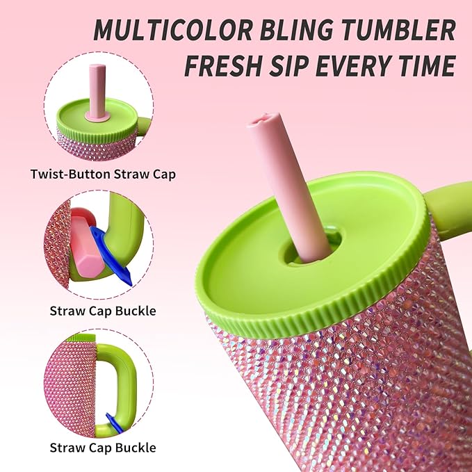 HWISDMIG 40oz Tumbler with Handle-Glitter Rhinestones Tumbler Bling Cups Stainless Steel Water Bottle Diamond Studded Tumbler for Women-Birthday Gifts for Women, Mom, Girlfriend (Fuchsia Flair)