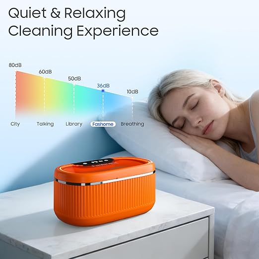 Ultrasonic Jewelry Cleaner Machine with 2×100ml Cleaning Solution, 45kHz Sonic Cleaner for Rings, Glasses & Watch Band, 550ML Stainless Steel Tank, 5 Timer, 3 Power Levels, Degas Mode-Orange