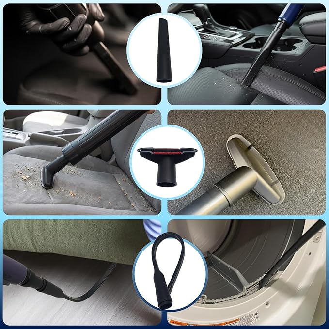 Vacuum Attachments & Brushes Kit with Universal Hose Adapter – Vacuum Attachments Compatible with Shop Vac Hose 2-1/2'', 1-3/8" & 1-1/4'' - Horse Hair Dust Brush, Upholstery Tool and More