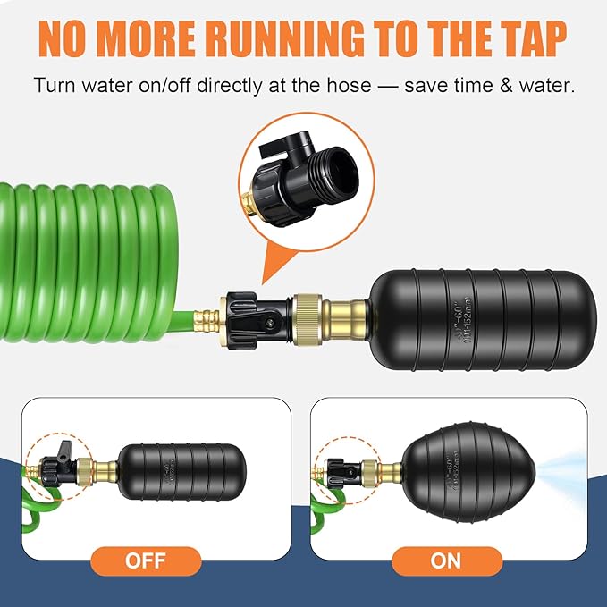 3 Pcs Drain Bladder Kit, Drain Cleaning Bladder Fits 1" to 6" Pipes, with 10 ft Retractable Hose, Shut-Off Valve & Brass Faucet Adapter Fits Most Faucets– For Sinks, Showers, Pools & Drains (Green)