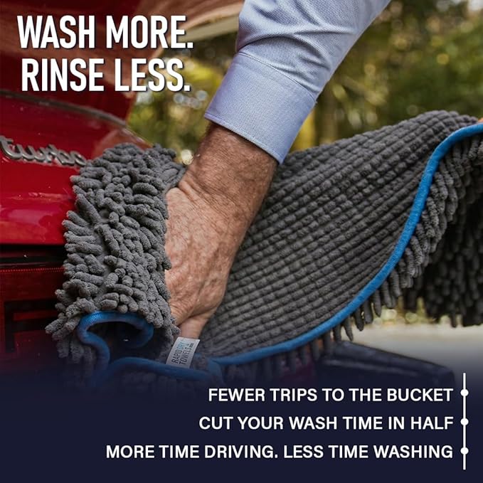 Rapid Dry Towels Mach 2 Speed Car Wash Towel | 23.5 x 11.9 in | Chenille Microfiber Car Wash Cloth | 7X Larger Than Wash Mitt | Ultra Absorbent, Scratch-Free, Auto Detailing Towel for Cars SUVs Trucks