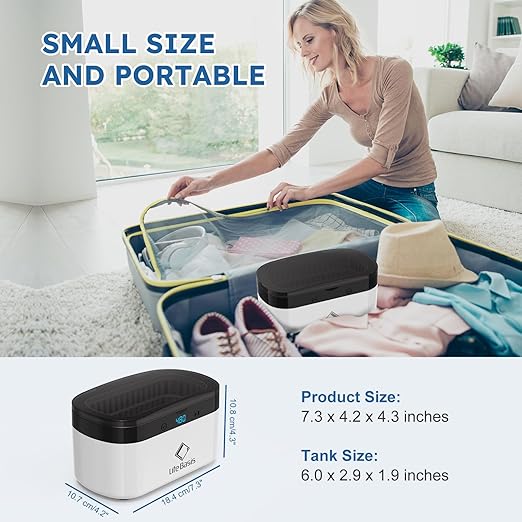 Life Basis Ultrasonic Jewelry Cleaner – Portable 500ML Sonic Cleaning Machine with 42kHz Deep Cleaning, 5 Timer Settings, Stainless Steel Tank, for Rings, Eyeglasses, Watch Straps, Coins, Dentures