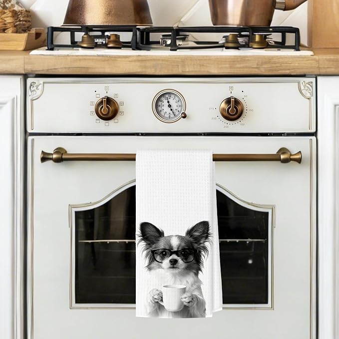 Funny Papillon Kitchen Towels, Dog Kitchen Accessories, Dog Chef Gifts for Women Decorative Hand Towels for Kitchen Decor, Coffee Lovers Gifts Dish Tea Towel, 16x24 Inch